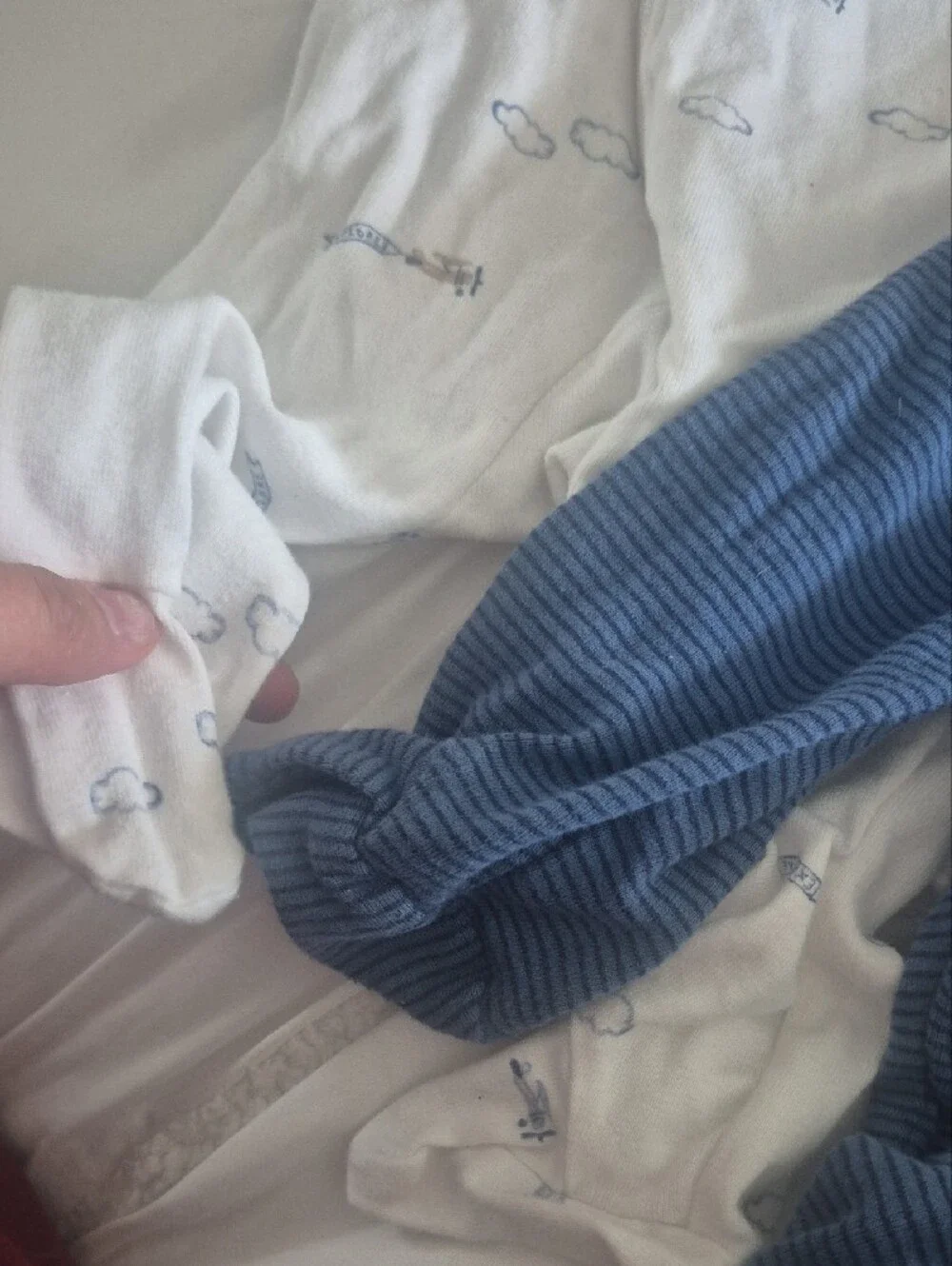 Carter's Blue Striped and White Printed Two-Pack Footie Set